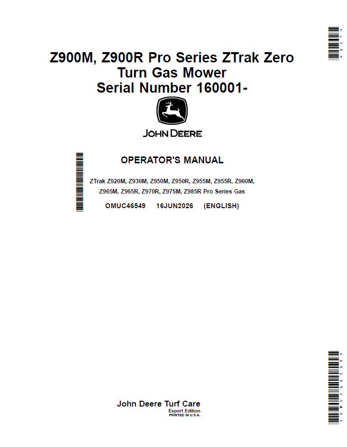 OMUC46549 John Deere Z900M & Z900R ZTrak Operator Manual PDF