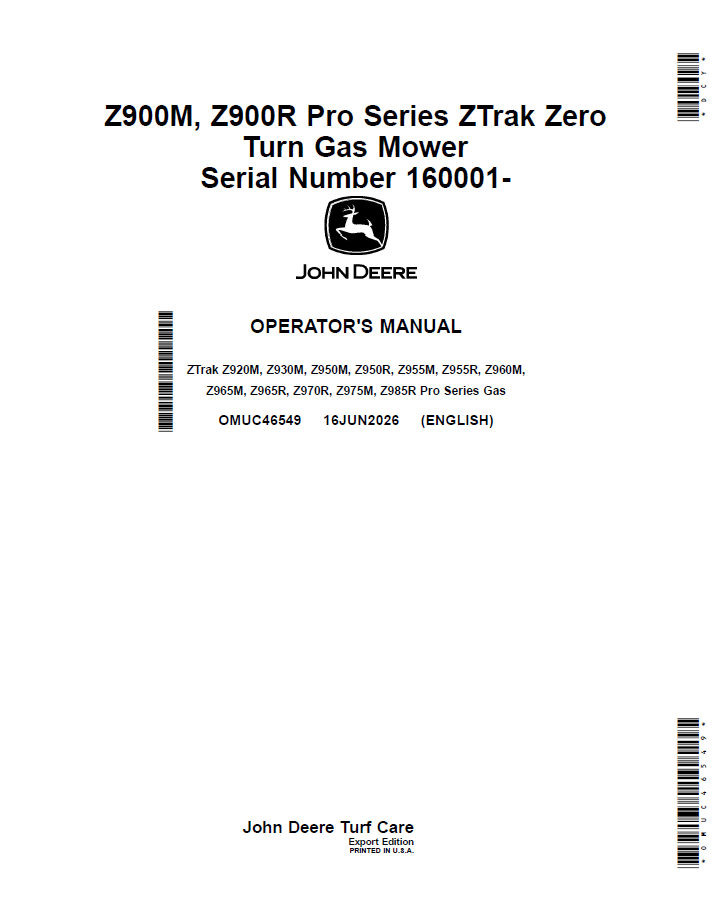 OMUC46549 John Deere Z900M & Z900R ZTrak Operator Manual PDF Guide