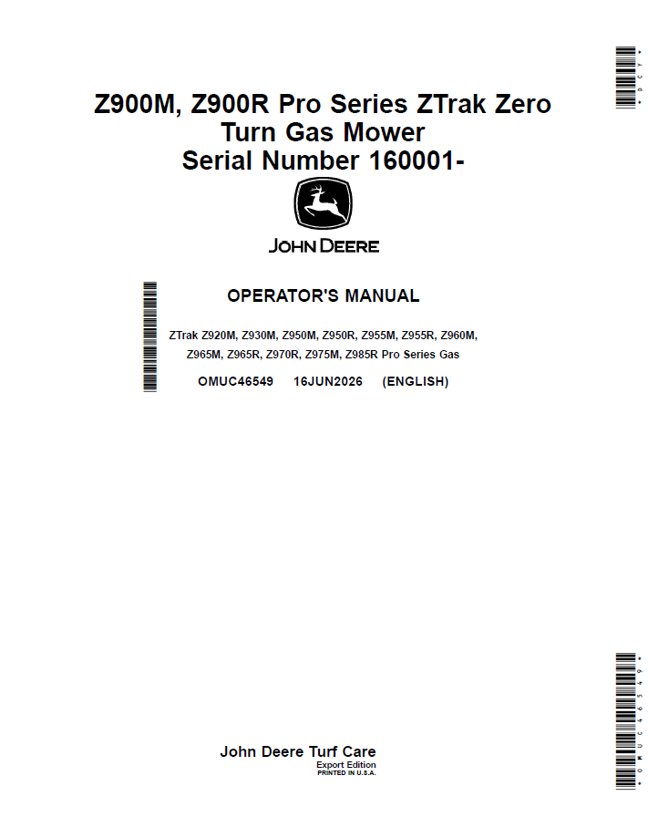 OMUC46549 John Deere ZTrak Pro Series Gas Mower Manual