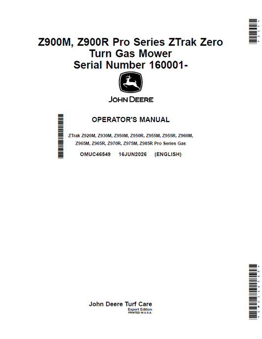 OMUC46549 John Deere ZTrak Pro Series Gas Mower Manual