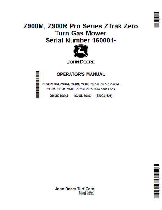 OMUC46549 John Deere ZTrak Pro Series Gas Mower Operator Manual