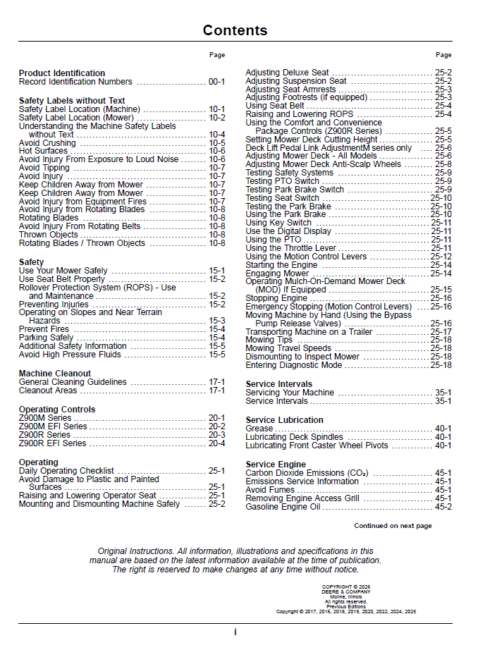 OMUC46549 Manual for John Deere Z900 Series ZTrak Zero Turn Gas Mower Guide