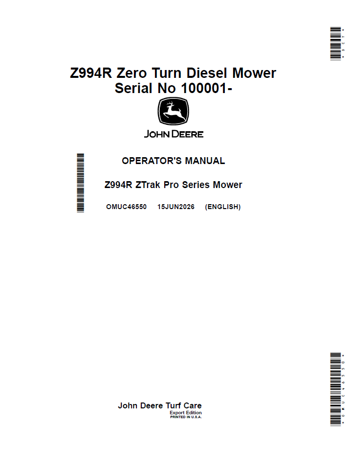 OMUC46550 - JOHN DEERE Z994R ZTRAK PRO SERIES MOWER OPERATOR MANUAL