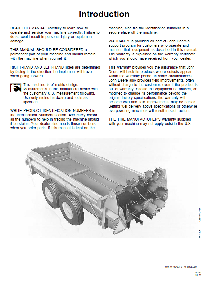 OMW40645: John Deere 780 Hydra-Push Spreader User Guide