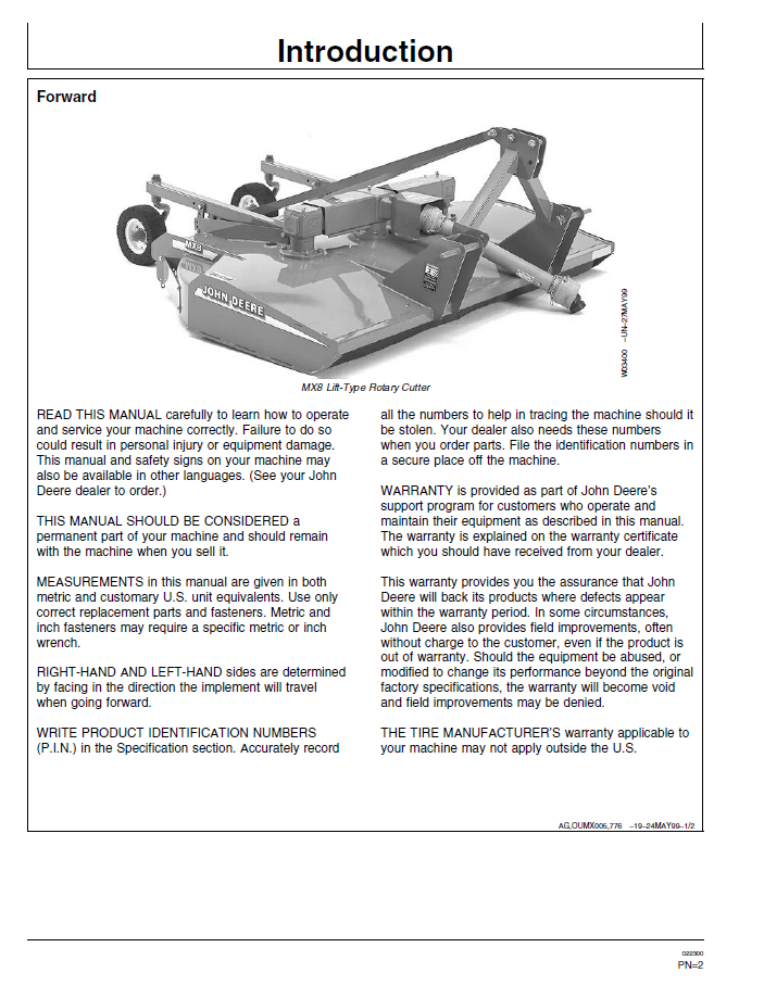 OMW45015: John Deere MX8/MX10 Rotary Cutter User Guide