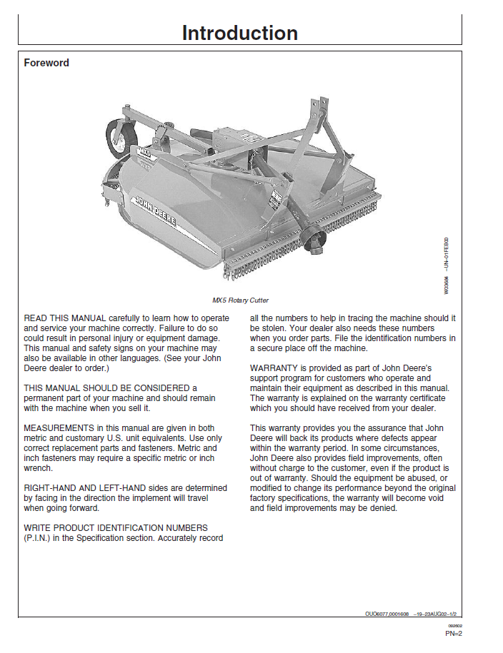 OMW49246: John Deere MX Series Rotary Cutter User Guide