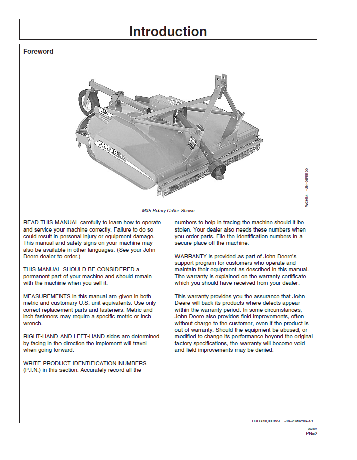 OMW49746: John Deere MX Series Rotary Cutter User Guide