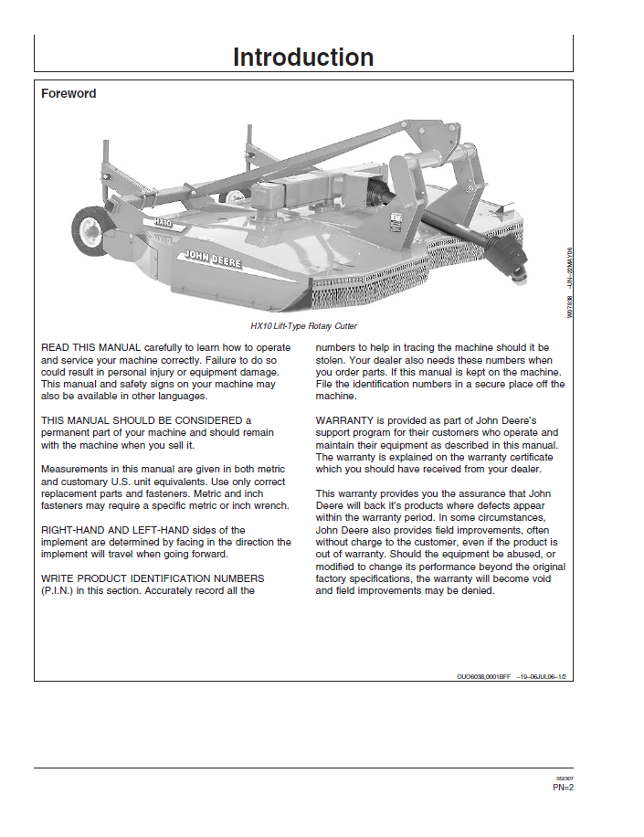 OMW51647: John Deere HX Series Rotary Cutter User Guide