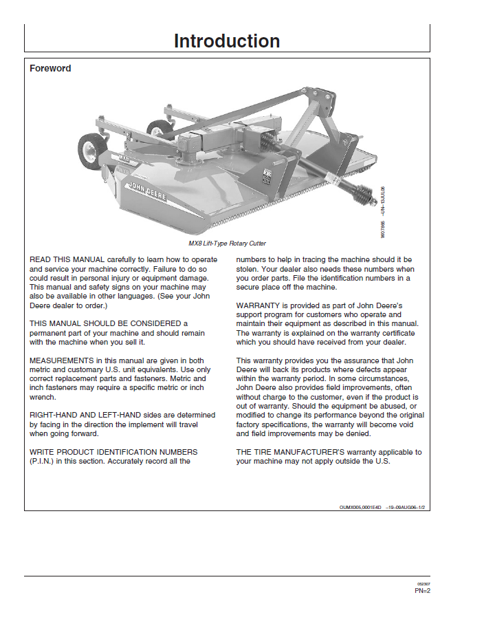 OMW52470: John Deere MX8/MX10 Rotary Cutter User Guide