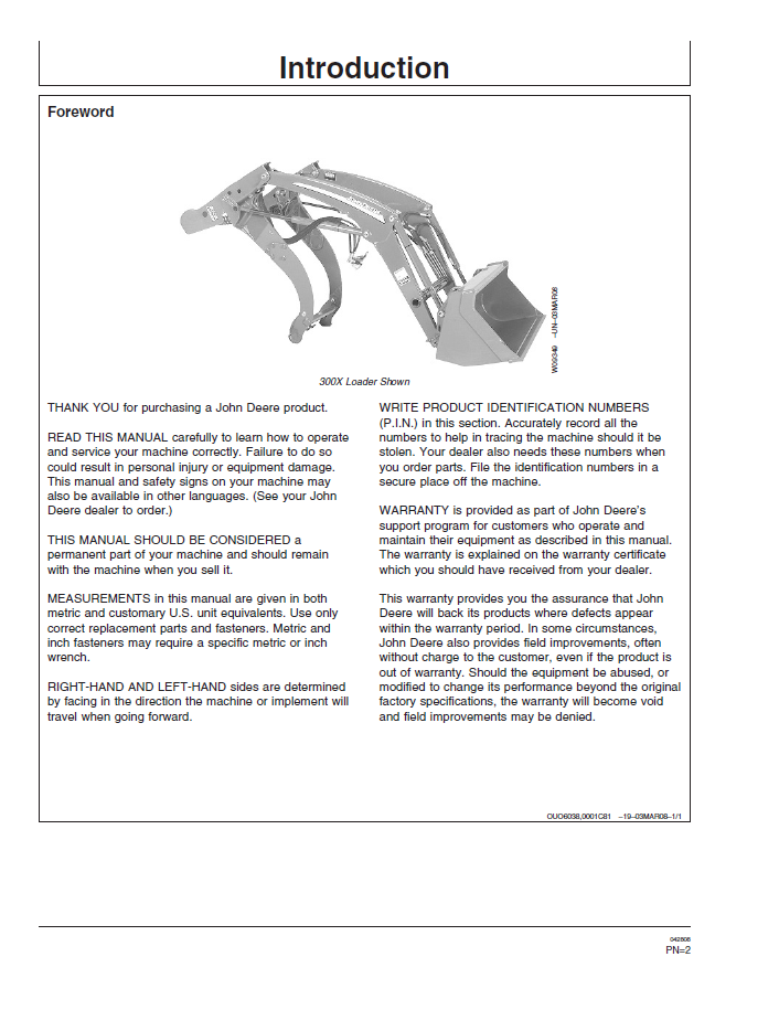 OMW54961 & OMW52222: John Deere 300 Series Loader User Guide