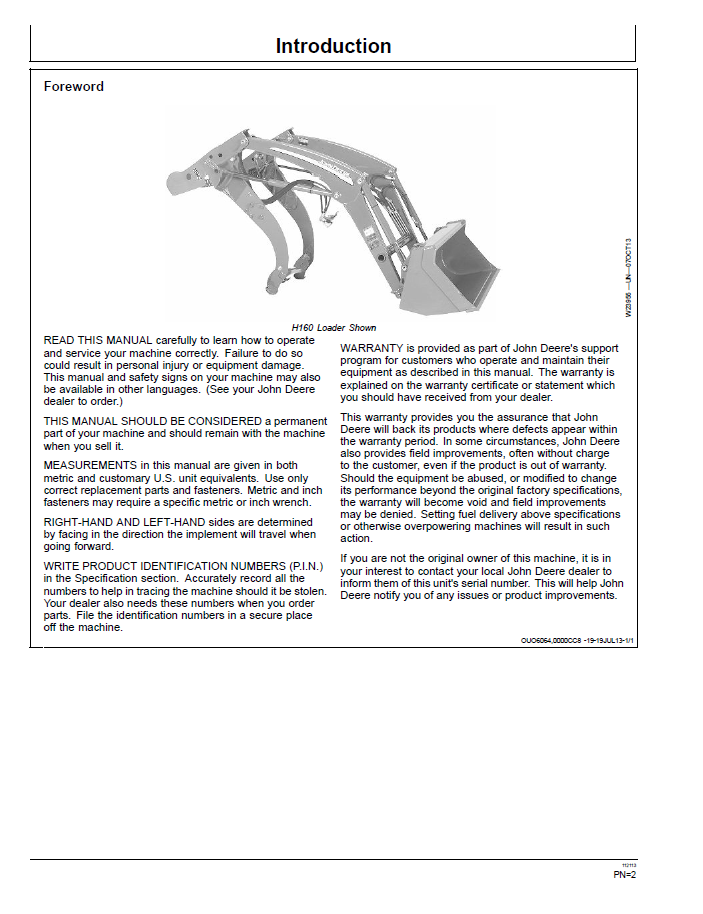 OMW57694: John Deere H160/H165 Front Loader User Guide