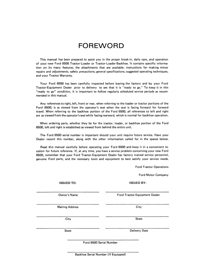 Official 42650010 PDF: New Holland Ford 6500 Tractor Loader Backhoe Manual