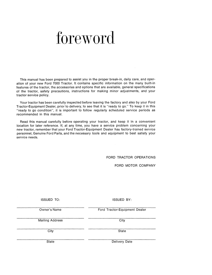 Official 42700010 PDF: New Holland 7000 Tractor Manual