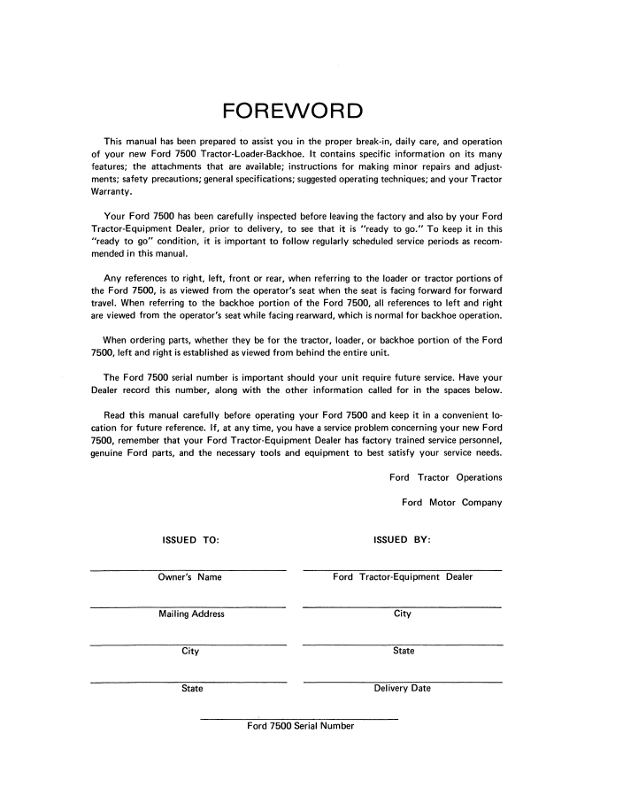 Official 42750010 PDF: New Holland Ford 7500 Tractor Loader Backhoe Manual