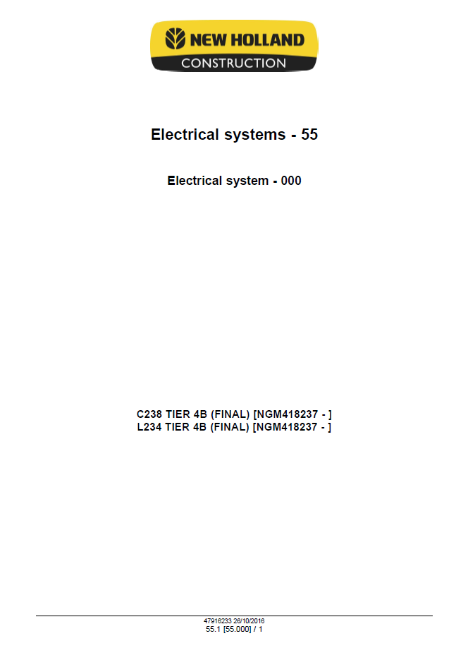 Official 48076790 Repair Manual for New Holland L234 & C238 200 Series