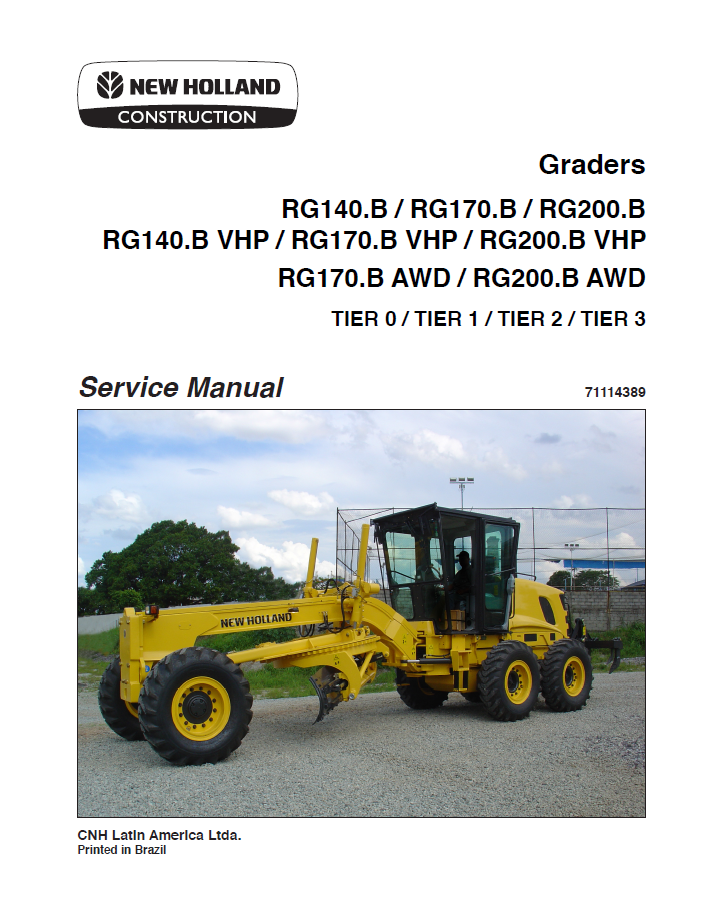 Official 71114389 Service Manual for New Holland RG Series Motor Graders