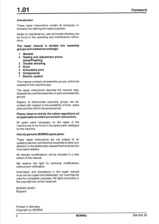 Official BOMAG BW 214 PD-3 PDF Repair Manual (Part 00819491)