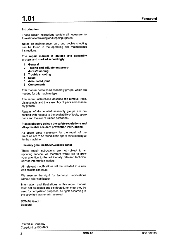 Official BOMAG BW 214 PD-3 Repair Manual PDF (Part: 00819116)