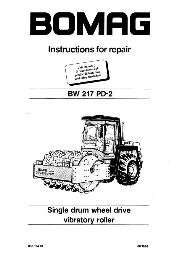 Official BOMAG BW 217 PD-2 Instruction & Repair Manual 00819461 PDF