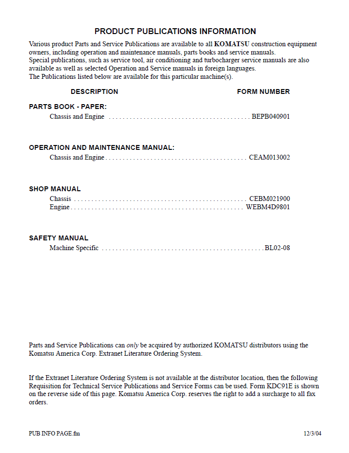 Official CEAD013002: Komatsu WB150AWS-2N Backhoe Loader Manual