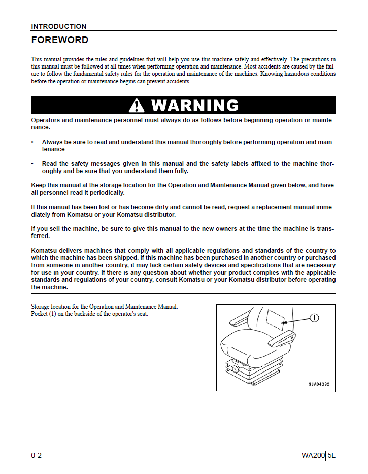 Official CEAM013101 Komatsu WA200-5L Wheel Loader Operator and Maintenance Guide