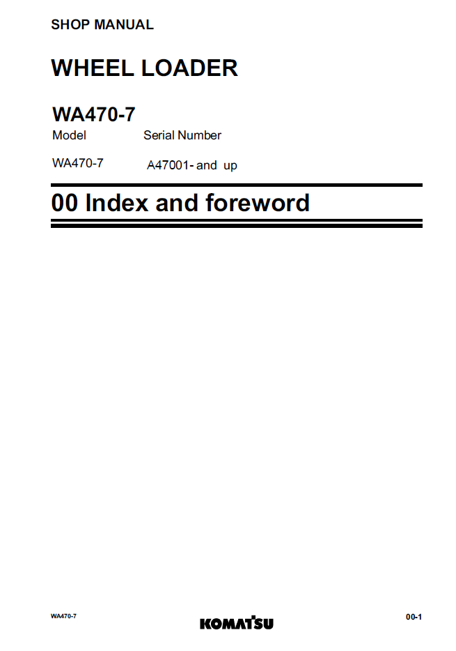 Official CEBM027201 Komatsu WA470-7 Repair & Service Manual