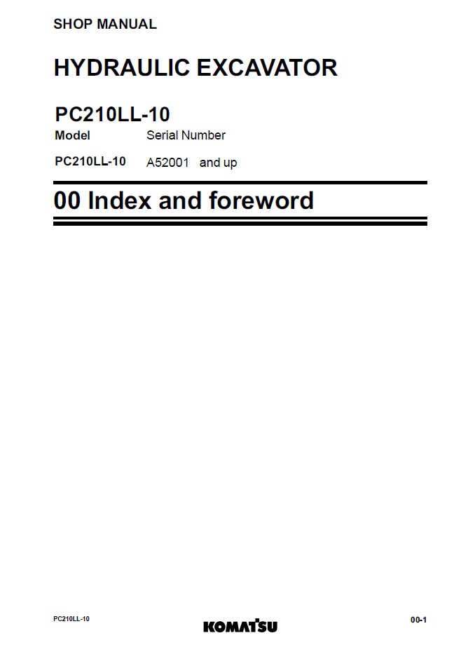 Official CEBM029201 Komatsu PC210LL-10 Repair & Service Manual