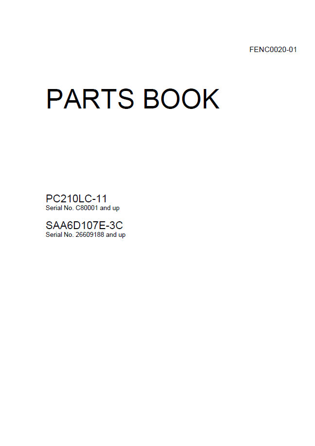 Official FENC0020-01 Komatsu Excavator Parts Catalog & Manual