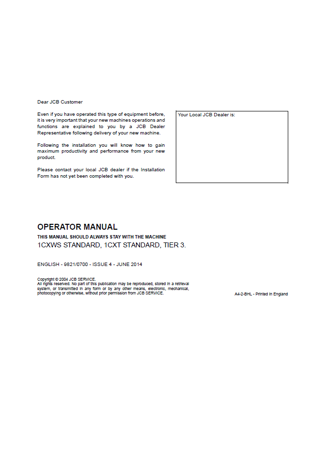 Official JCB 1CXWS Standard & 1CXT Manual Download