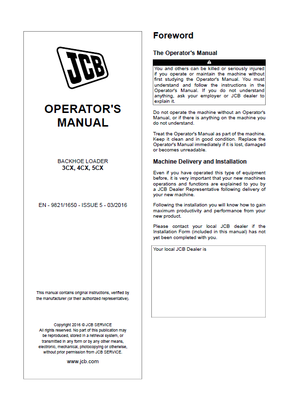 Official JCB 3CX, 4CX, 5CX Backhoe Loader Operator Guide PDF