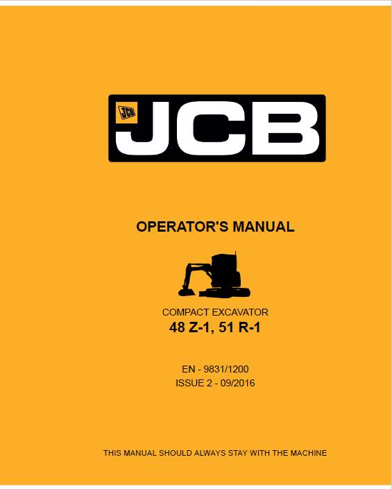 Official JCB 48 Z-1 & 51 R-1 Compact Excavator Operator Manual PDF
