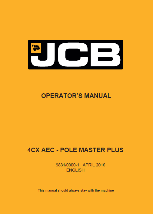 Official JCB 4CX AEC Pole Master Plus Operator Manual PDF