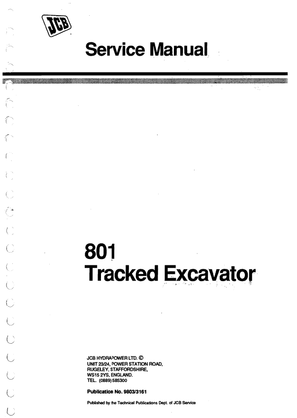 Official JCB 801 Tracked Excavator Service Manual PDF