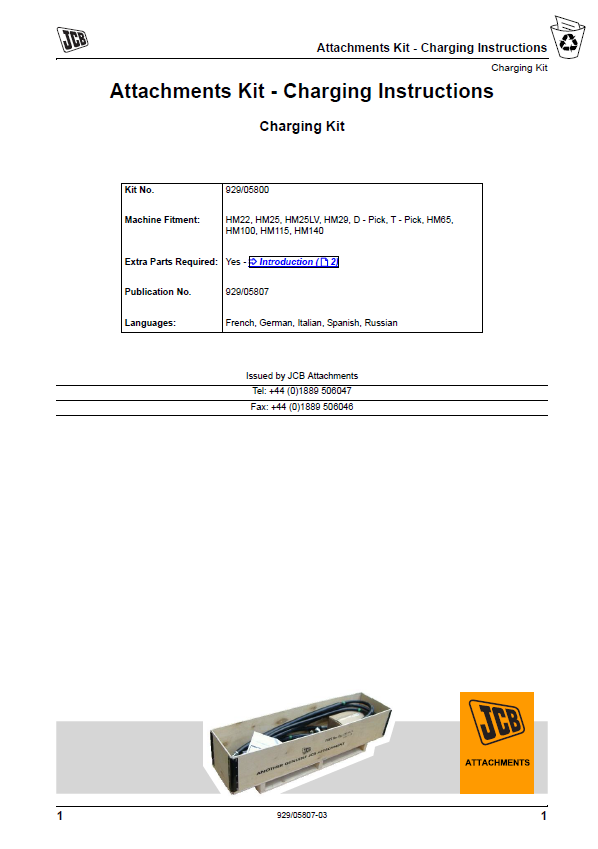 Official JCB Attachment Kit Charging Instructions & Operator Manual PDF
