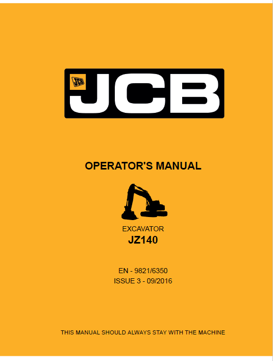 Official JCB JZ140 Excavator Operator Manual PDF