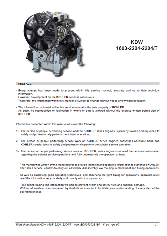 Official JCB Kohler KDW 1603 - 2204 - 2204/T Engine Repair Guide