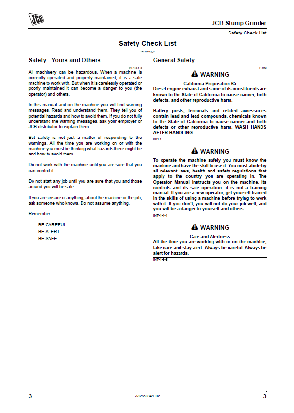 Official JCB Stump Grinder Operator Manual PDF