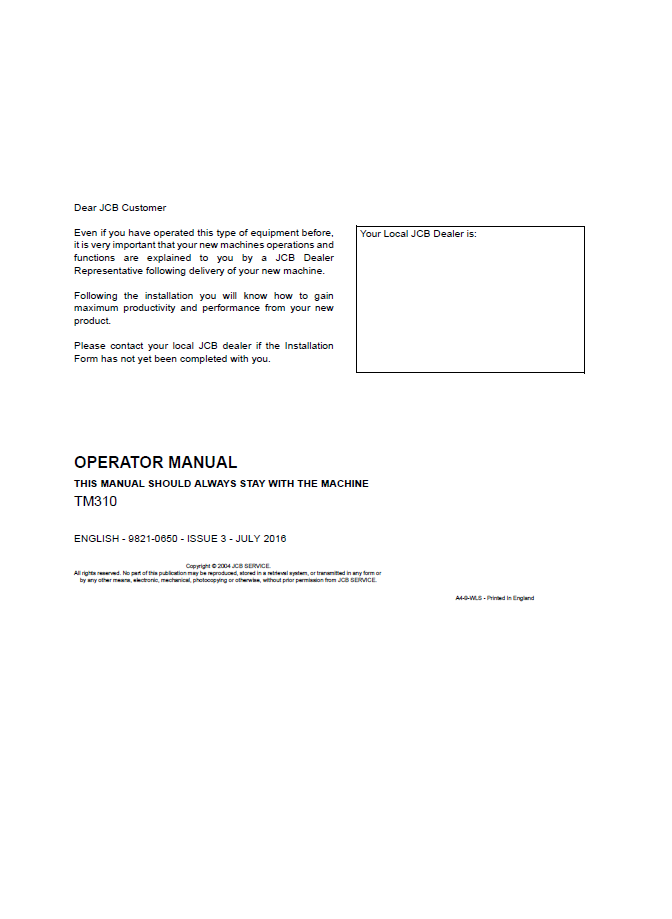 Official JCB TM310 Operator & Maintenance Manual