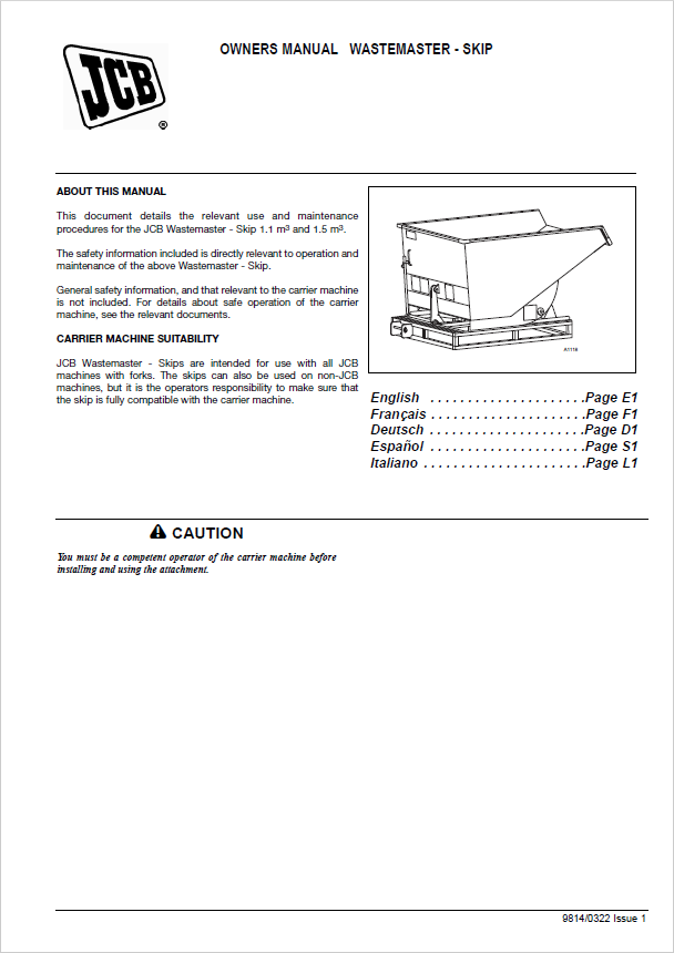 Official JCB Wastemaster Skip Owner Manual PDF Download
