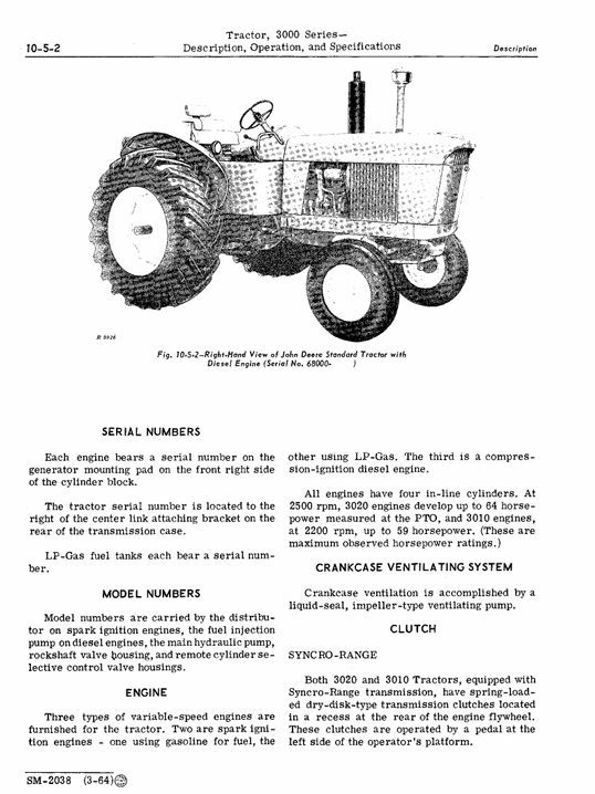 Official John Deere 3000 Series Tractor Workshop Manual SM2038