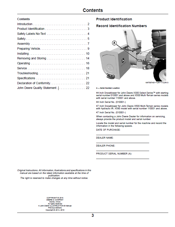 Official John Deere 44/47 Snowblower Guide for X350-X590 (OMM175856)