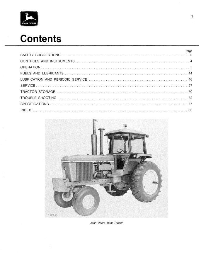 Official John Deere 4630 Row Crop Tractor Operator Guide (OMR65495)