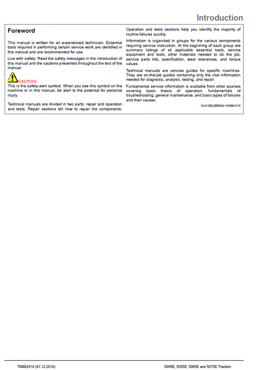 Official John Deere 5000E Series Tractor Troubleshooting & Diagnostic Manual TM902419