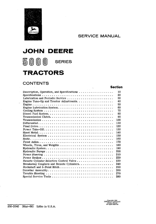 Official John Deere 5000 Series Tractor Workshop Repair Manual SM2040