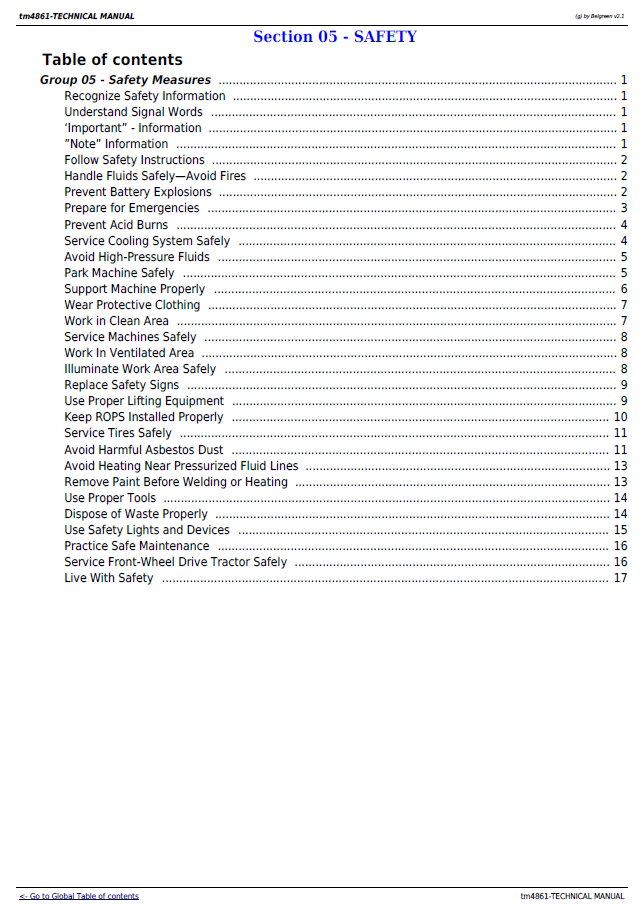 Official John Deere 5215F, 5315F, 5515F, 5615F, 5215V, 5315V, 5515V, 5615V Technical Manual TM4861