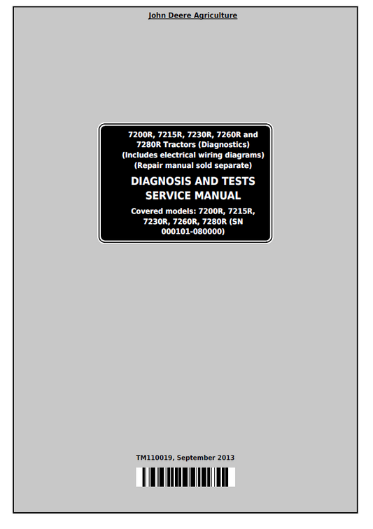 Official John Deere 7200R, 7215R, 7230R to 7280R Service Guide (TM110019)