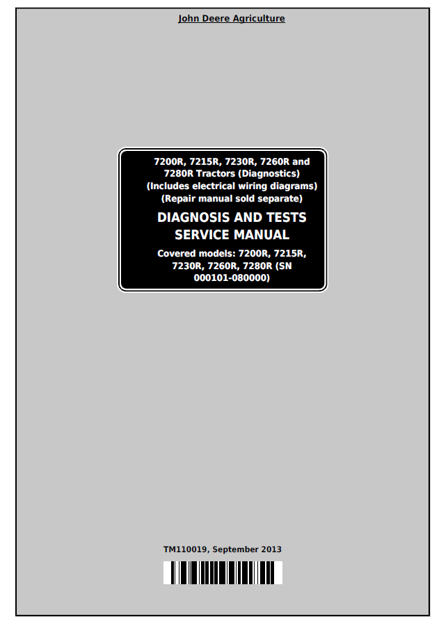 Official John Deere 7200R, 7215R, 7230R to 7280R Service Guide (TM110019)