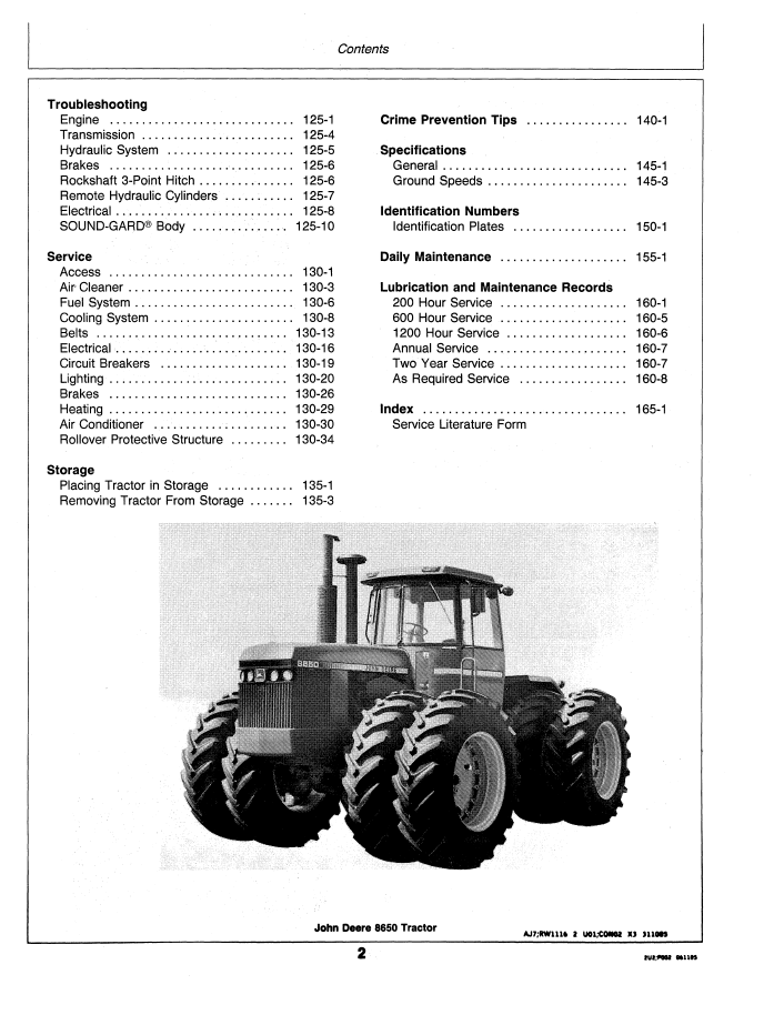 Official John Deere 8450/8650 Articulated Tractor Guide (OMRW22394)
