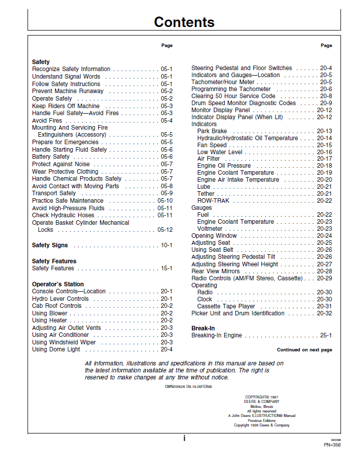 Official John Deere 9976 Cotton Picker OMN200526 Operator Guide