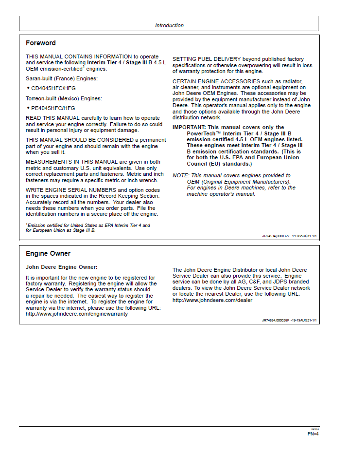 Official John Deere Interim Tier 4 / Stage III B Engine Guide (OMRG38827)